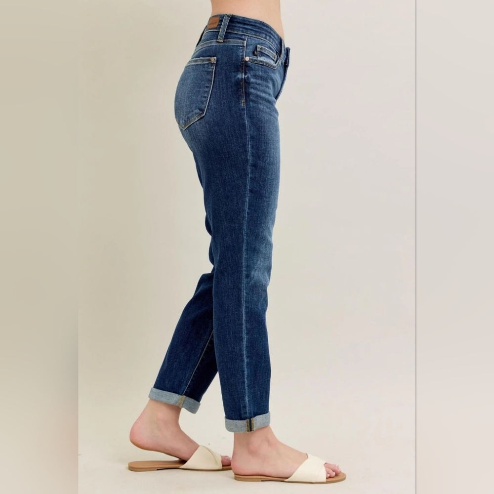 Judy Blue Mid Rise Dark Wash Slim Fit Denim Jeans Cuffed 7/28 NWT - Picture 4 of 12